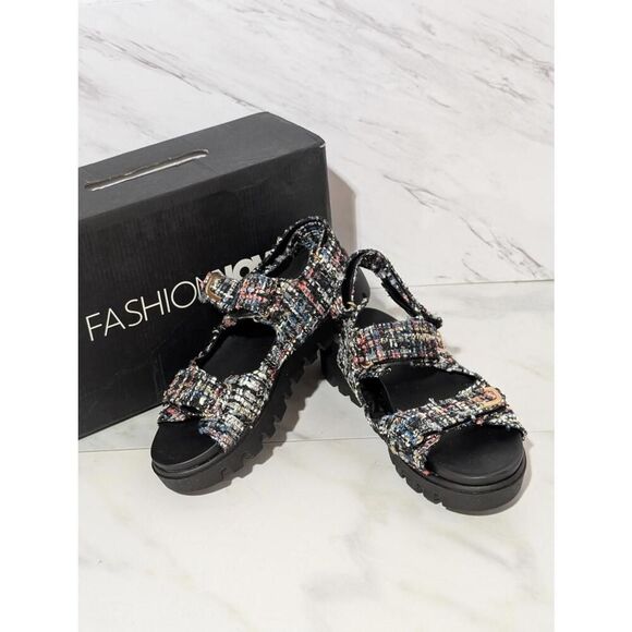 Fashion Nova Women's Multi-Color Tweed Strap Open Toe Sandals Size 9 NWT - Picture 1 of 8